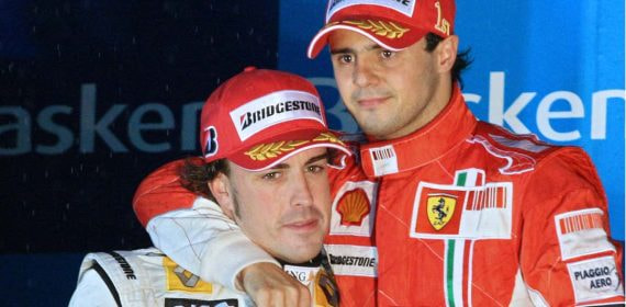 Massa y Alonso, en el podio de Brasil 2008.