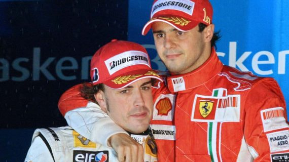 Massa y Alonso, en el podio de Brasil 2008.