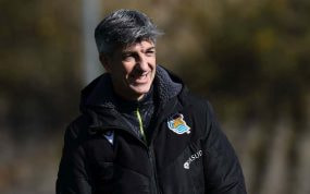 Imanol Alguacil, que no pierde la sonrisa, esta mañana en Zubieta.