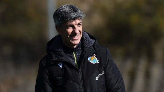 Imanol Alguacil, que no pierde la sonrisa, esta mañana en Zubieta.