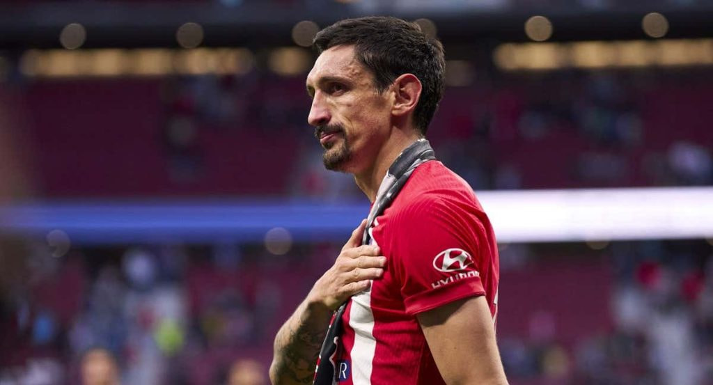 Stefan Savic en su último partido en el Metropolitano.