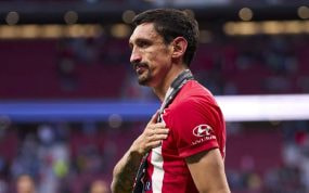 Stefan Savic en su último partido en el Metropolitano.