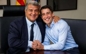 Joan Laporta y Bojan Krkic, en una foto de archivo.