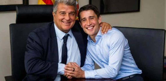 Joan Laporta y Bojan Krkic, en una foto de archivo.