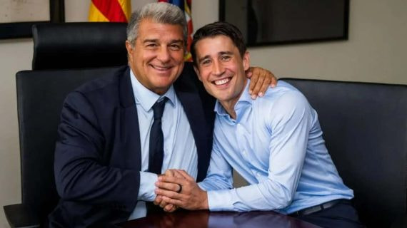 Joan Laporta y Bojan Krkic, en una foto de archivo.