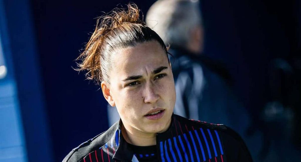 Cata Coll, jugadora del Barça, durante el derbi catalán ante el Espanyol.