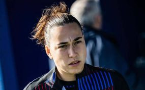 Cata Coll, jugadora del Barça, durante el derbi catalán ante el Espanyol.