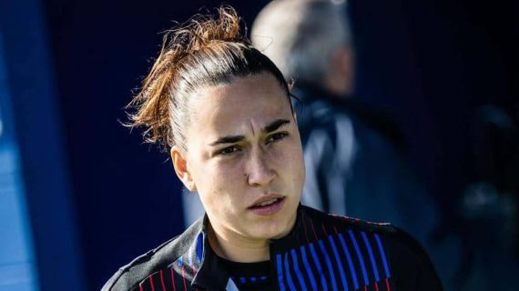 Cata Coll, jugadora del Barça, durante el derbi catalán ante el Espanyol.
