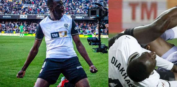 Diakhaby tras su gol al Leganés y el día de su lesión.