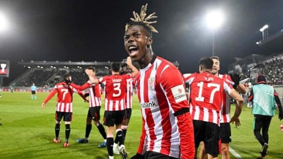 Nico Williams celebra un gol en la Europa League.