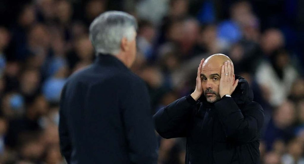 Guardiola y Ancelotti, durante uno de los Real Madrid-City.