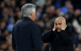 Guardiola y Ancelotti, durante uno de los Real Madrid-City.