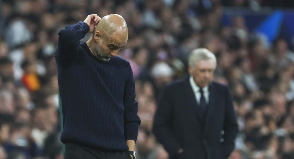Guardiola lamentándose en el Santiago Bernabéu.