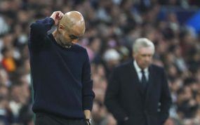 Guardiola lamentándose en el Santiago Bernabéu.