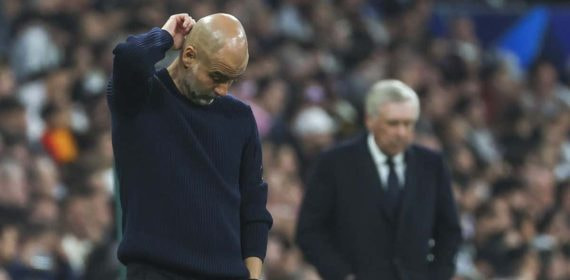 Guardiola lamentándose en el Santiago Bernabéu.