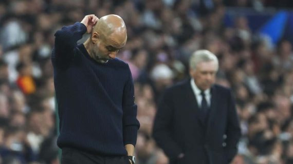 Guardiola lamentándose en el Santiago Bernabéu.