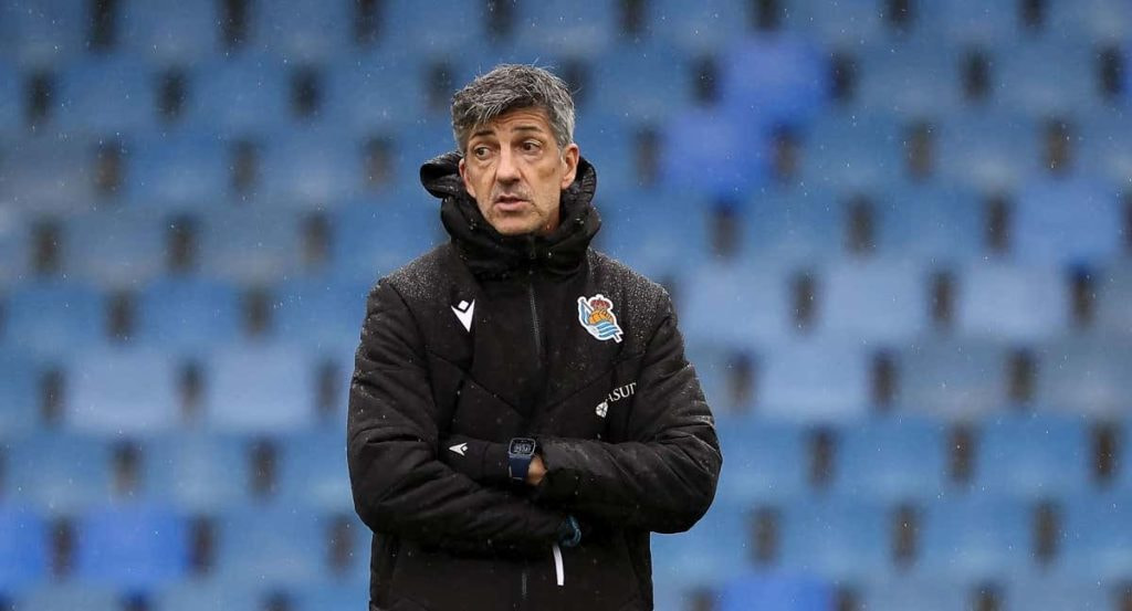 Imanol Alguacil, en el entrenamiento de Zubieta de esta mañana.