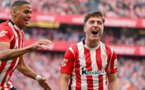Mikel Jauregizar celebrando un gol de Athletic Club.