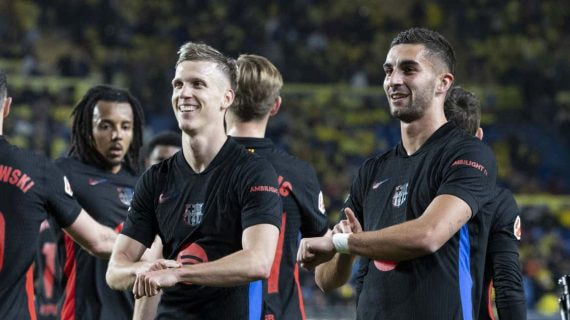 Dani Olmo y Ferran Torres, en una de las celebraciones después del 0-2 del FC Barcelona.