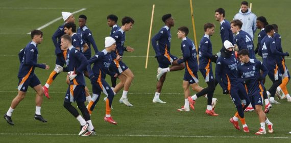 El Real Madrid, en un entrenamiento en Valdebebas.