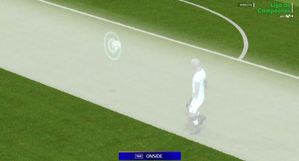 El 'frame' mostrado en la realización televisiva para explicar el no fuera de juego de Haaland.