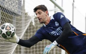 Thibaut Courtois, en un entrenamiento con el Real Madrid.