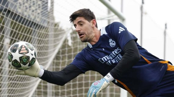 Thibaut Courtois, en un entrenamiento con el Real Madrid.