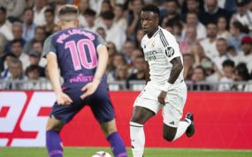 Vinicius Jr durante el partido en el Santiago Bernabéu contra el Espanyol.