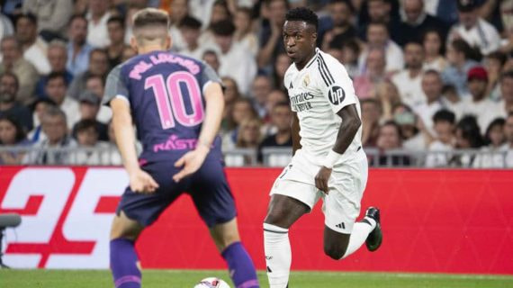 Vinicius Jr durante el partido en el Santiago Bernabéu contra el Espanyol.