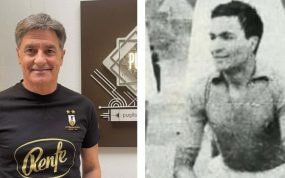 Míchel a la izquierda y su padre a la derecha, ambos con la camiseta de la Ferro.
