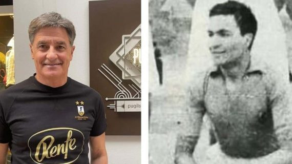 Míchel a la izquierda y su padre a la derecha, ambos con la camiseta de la Ferro.
