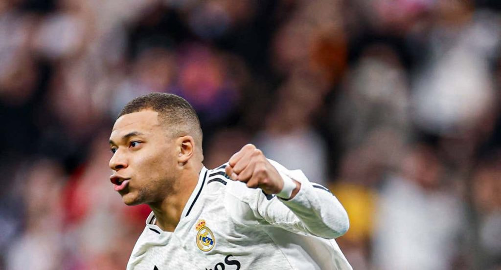 Mbappé, celebrando un gol con el Real Madrid.