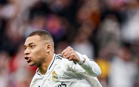 Mbappé, celebrando un gol con el Real Madrid.