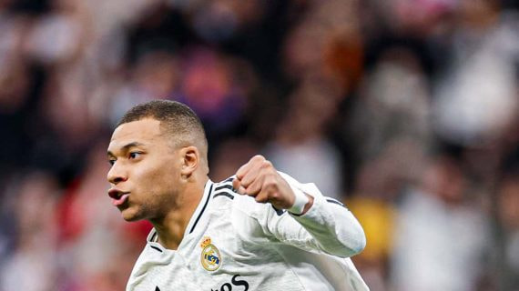 Mbappé, celebrando un gol con el Real Madrid.