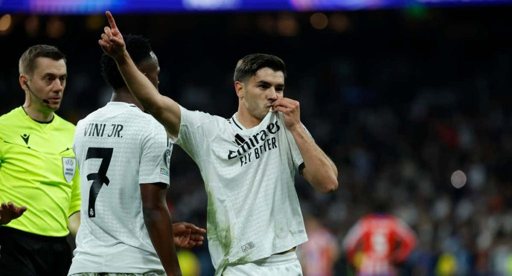 Brahim Díaz celebra su gol frente al Atlético de Madrid en la ida de los octavos de final de Champions.