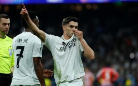 Brahim Díaz celebra su gol frente al Atlético de Madrid en la ida de los octavos de final de Champions.
