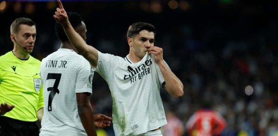 Brahim Díaz celebra su gol frente al Atlético de Madrid en la ida de los octavos de final de Champions.