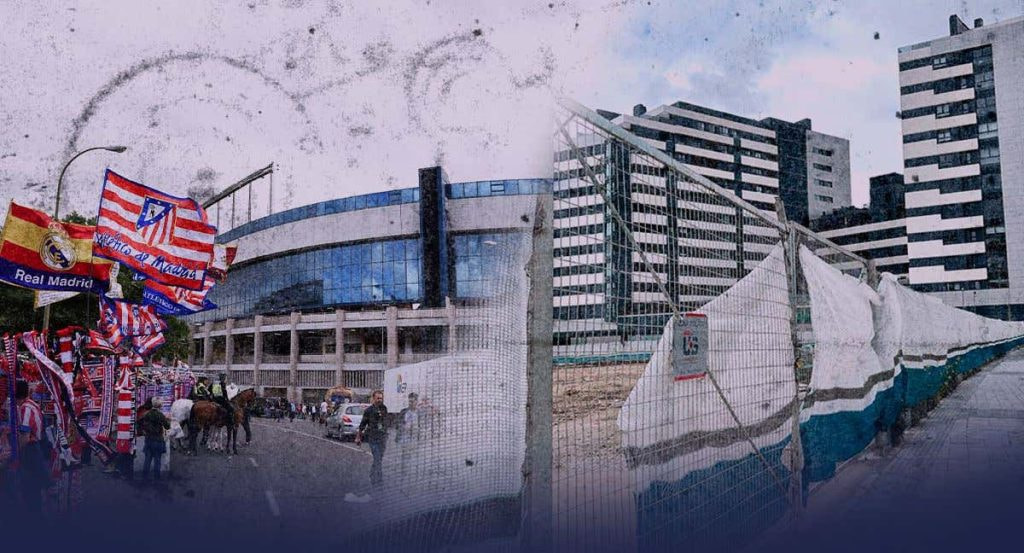 El antiguo estadio Vicente Calderón y el solar que ha provocado una lucha vecinal en Madrid.