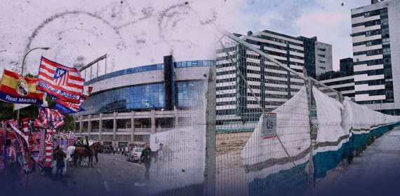 El antiguo estadio Vicente Calderón y el solar que ha provocado una lucha vecinal en Madrid.