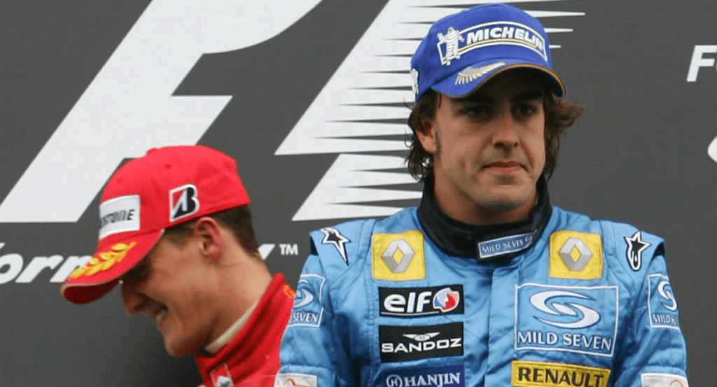 Alonso y Schumacher, durante aquel épico año 2005.