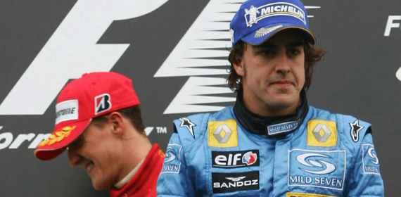 Alonso y Schumacher, durante aquel épico año 2005.