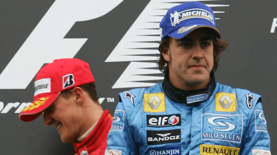 Alonso y Schumacher, durante aquel épico año 2005.