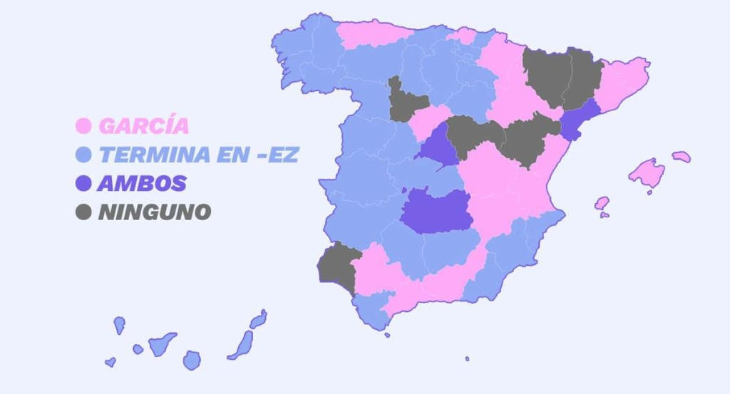 El mapa del apellido más frecuente de LaLiga en España, por provincia.