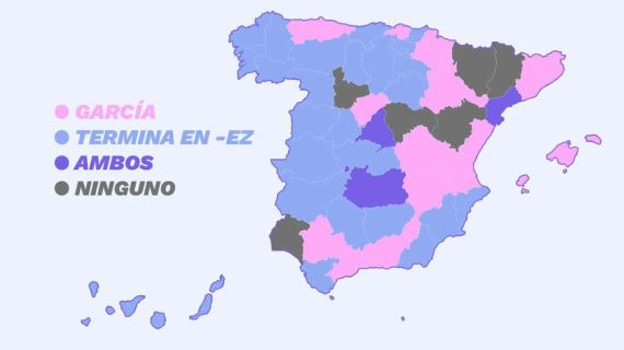El mapa del apellido más frecuente de LaLiga en España, por provincia.