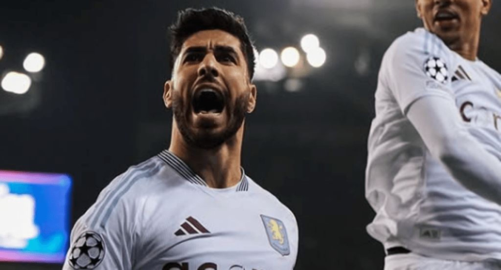 Marco Asensio celebra un gol con el Aston Villa.