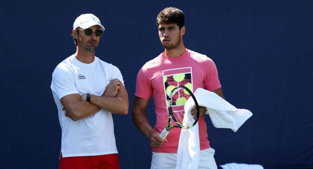 Juan Carlos Ferrero y Carlos Alcaraz, juntos durante el Us Open de 2023.