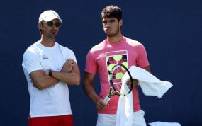 Juan Carlos Ferrero y Carlos Alcaraz, juntos durante el Us Open de 2023.