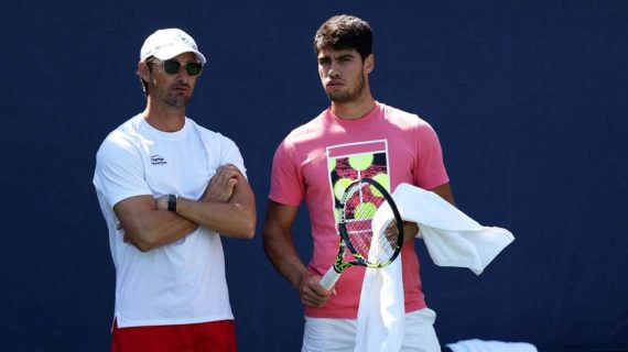 Juan Carlos Ferrero y Carlos Alcaraz, juntos durante el Us Open de 2023.