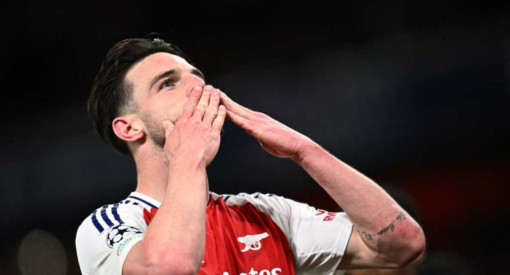 Declan Rice celebra un gol marcado al Real Madrid.