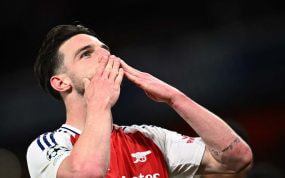 Declan Rice celebra un gol marcado al Real Madrid.